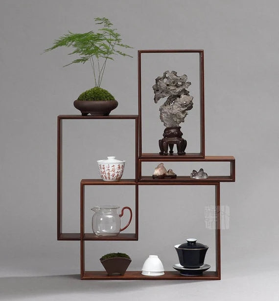 This is a bamboo combination shelf bamboo rack.this is a bamboo tea ware storage shelf 