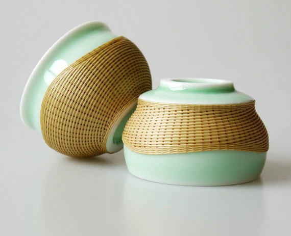 This is a bamboo woven teacup.this is a ceramic teacup