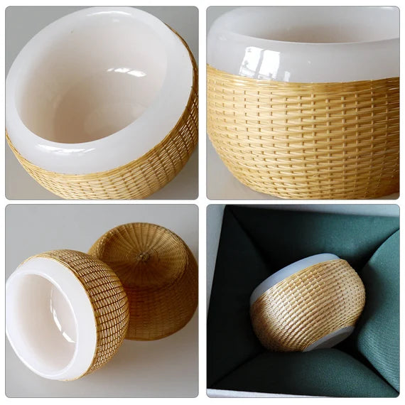 This is a bamboo woven teacup.this is a ceramic teacup