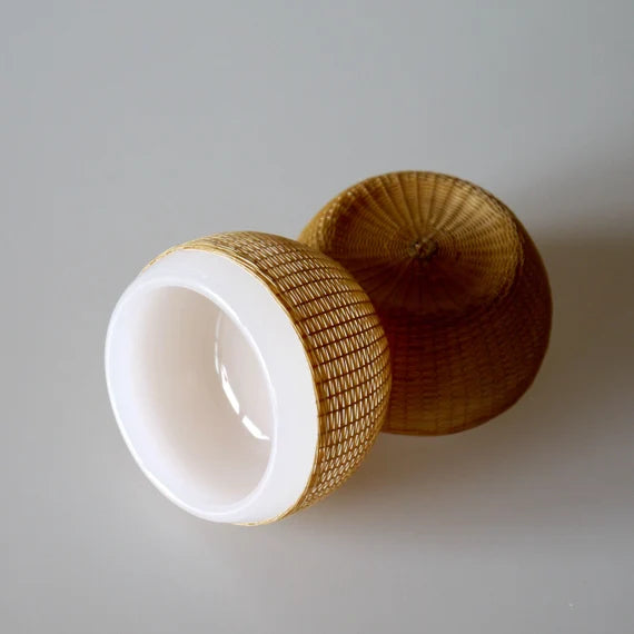 This is a bamboo woven teacup.this is a ceramic teacup