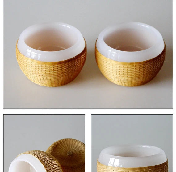 This is a bamboo woven teacup.this is a ceramic teacup