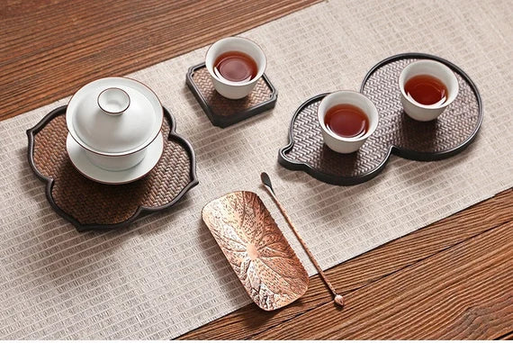 Handmade Bamboo Weaving Tea Tray Antique Style Tea Boat Chinese Master Artwork Teapot Holder Tea Boat