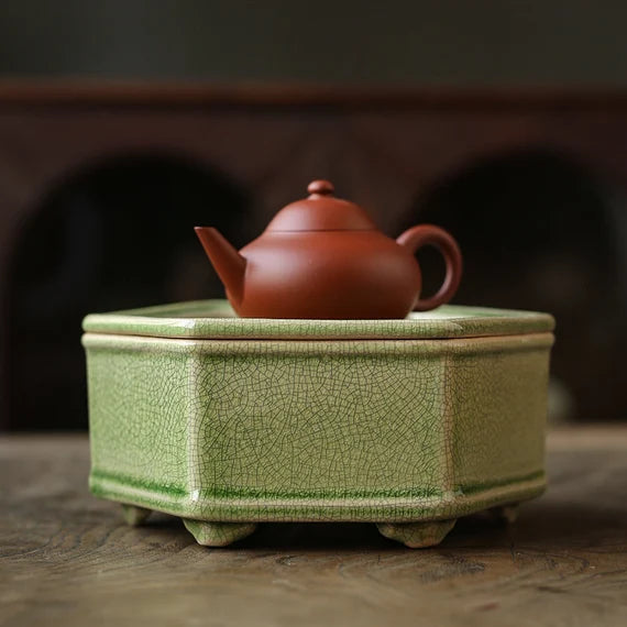 Zhangzhou Kiln Green-glazed Tea Boat Begonia  Teapot Holder Tea Tray Chinese Master Pottery Ceramic Japanese Ceramic Tea Ceremony