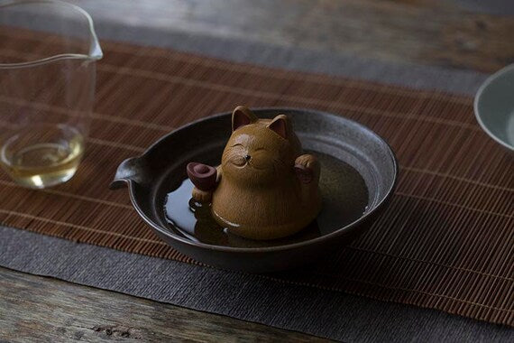 This is a Yixing purple clay Maneki-Neko teapet