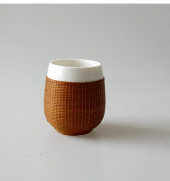 This is a bamboo woven teacup.this is a ceramic teacup