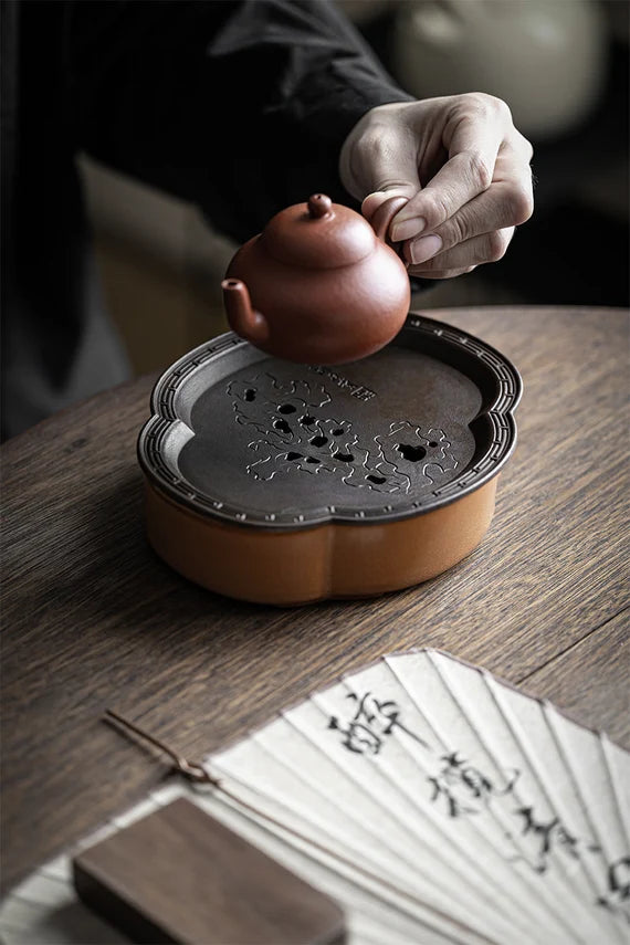 Tea Tray  Copper Handforging Ceramic Tea Boat Chinese Master Pottery Ceramic Japanese Ceramic Tea Ceremony