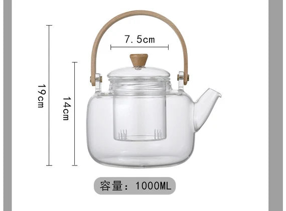 Handmade Bamboo Handle Glass Teapot