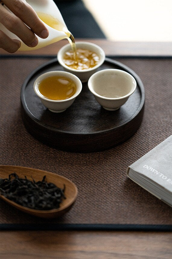 Wood Tea Tray Handcrafted Original Round Black Ebony Tea Boat Mini Tea Table