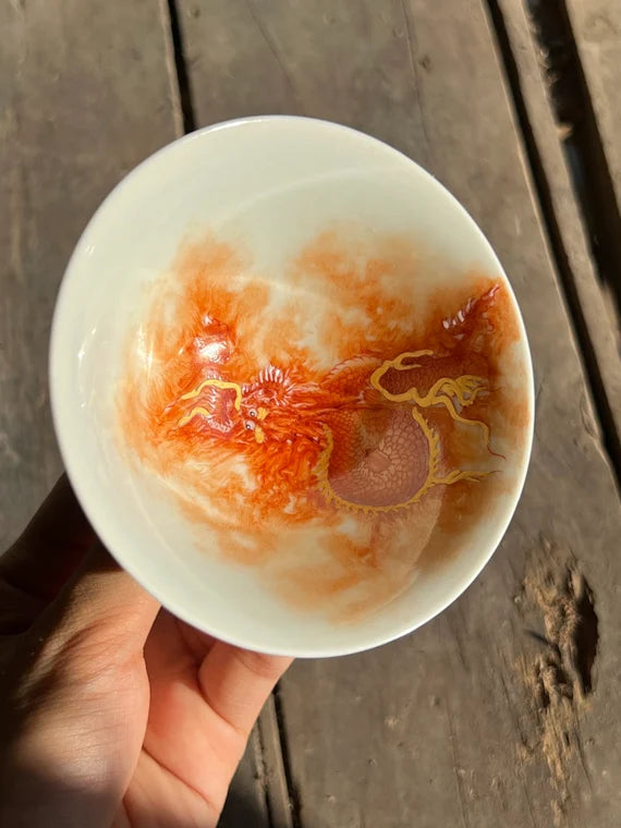 this is a Chinese Jingdezhen alum red dragon teacup.this is a ceramic teacup