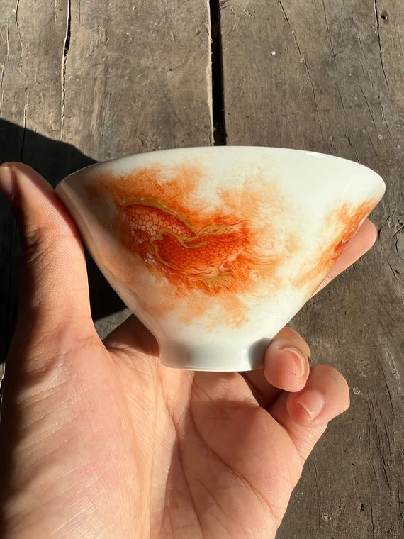 this is a Chinese Jingdezhen alum red dragon teacup.this is a ceramic teacup