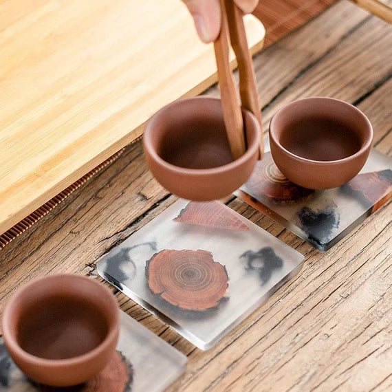 Japanese-style wooden tea coaster resin heat insulation pad simple cup holder  tea ceremony spare parts household thuja mat tea