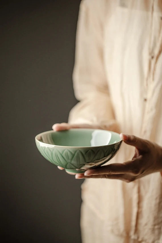 Celadon bowl tea set kung fu tea set review bowl one person eating tableware food bowl spoon Chinese style