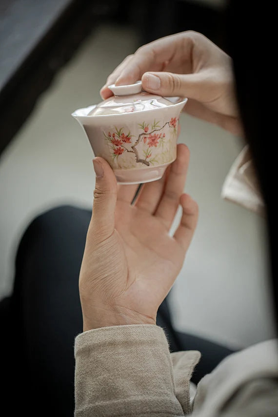 Chinese Jingdezhen Gaiwan Handpaited Pink Wisteria Pattern Teaware Teapot Chinese Master Pottery Ceramic Japanese Ceramic