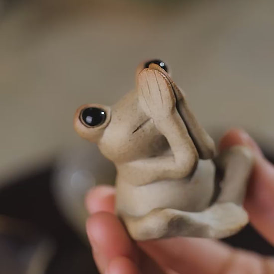 This is a pottery frog teapet