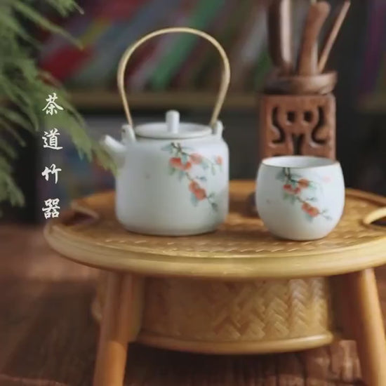 This is a bamboo weaving storage tea table.this is a yellow tea table