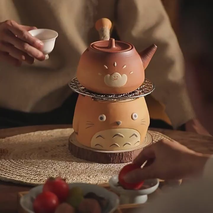 Japanese Totoro Painting Style Kettle Stove Set Handmade Charcoal