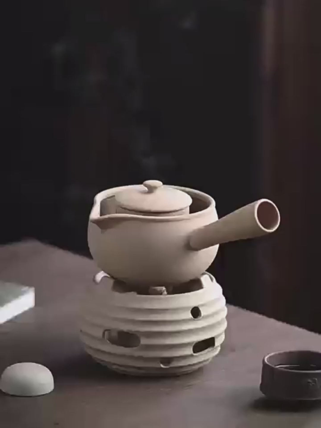Handmade Crude Pottery Kettle Roasted Pottery Side Handle Teapot