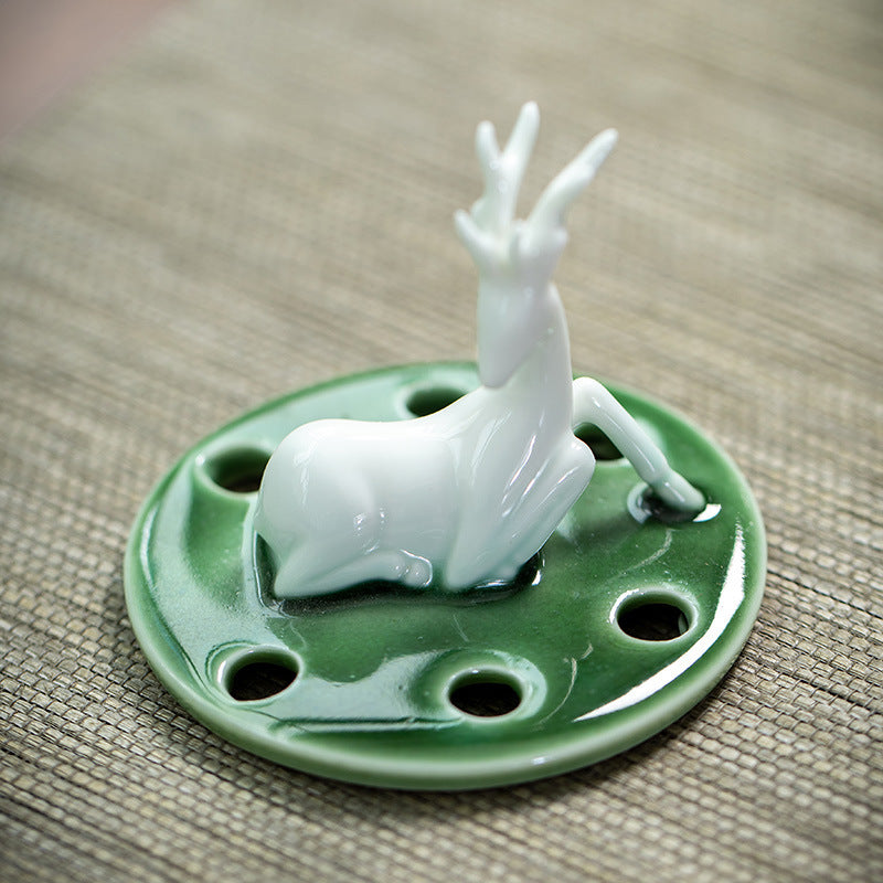 Chinese Ceramic Deer Incense Burner Zen Incnese Plug Incense Holder