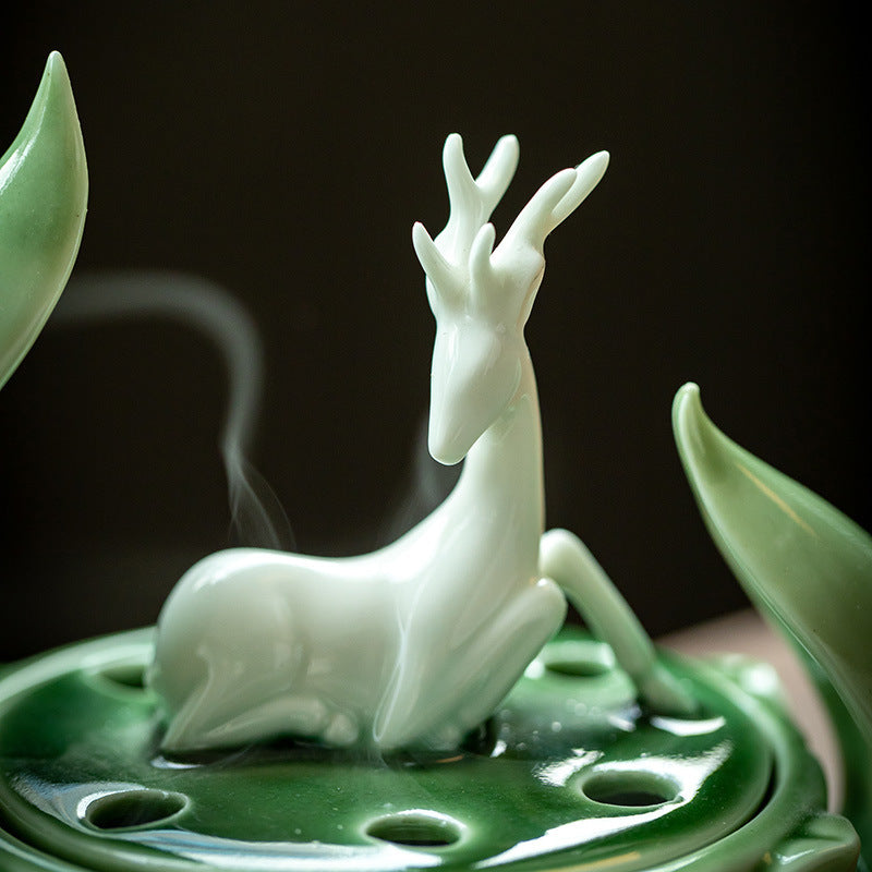 Chinese Ceramic Deer Incense Burner Zen Incnese Plug Incense Holder