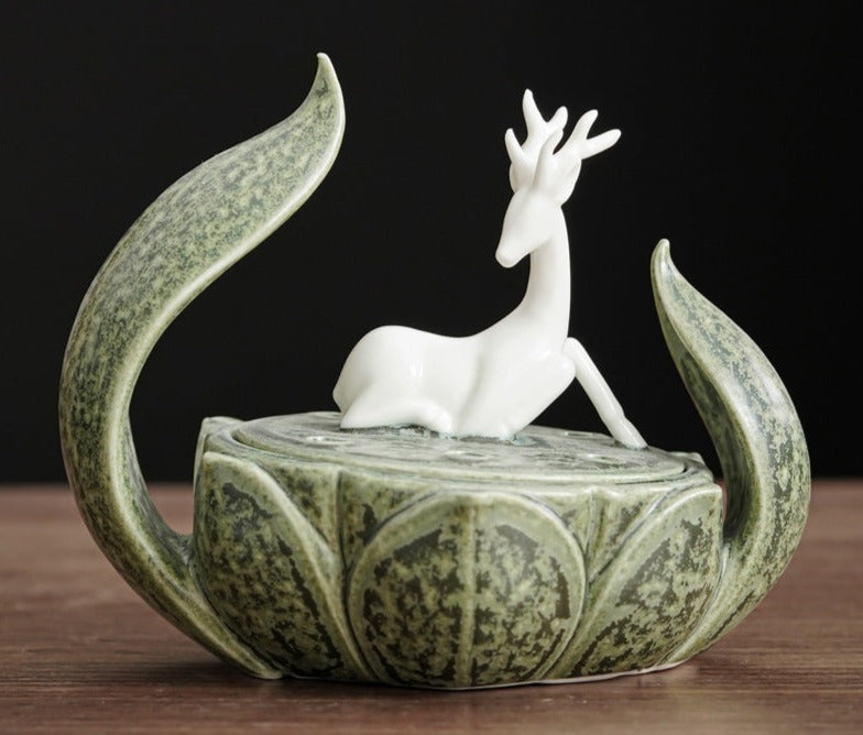 Chinese Ceramic Deer Incense Burner Zen Incnese Plug Incense Holder