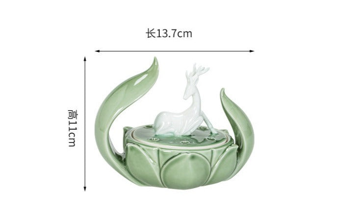 Chinese Ceramic Deer Incense Burner Zen Incnese Plug Incense Holder