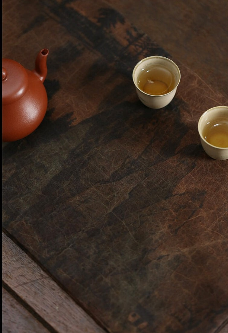 This is a gambiered canton silk xiangyunsha tea table cloth