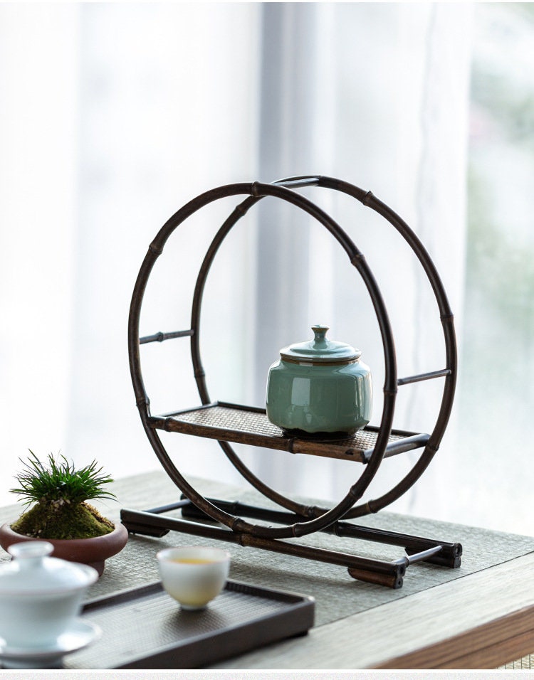 This is a purple bamboo shelf bamboo rack.this is a bamboo teaware storage shelf