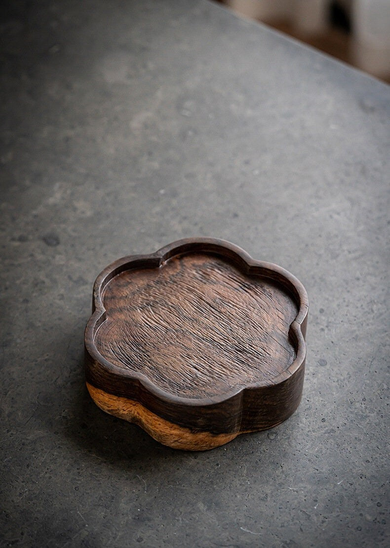 Handmade Chinese Black Ebony Wood Dry Tea Tray Tea Boat Flower Tea Boat Origial Tray Teapot Saucer