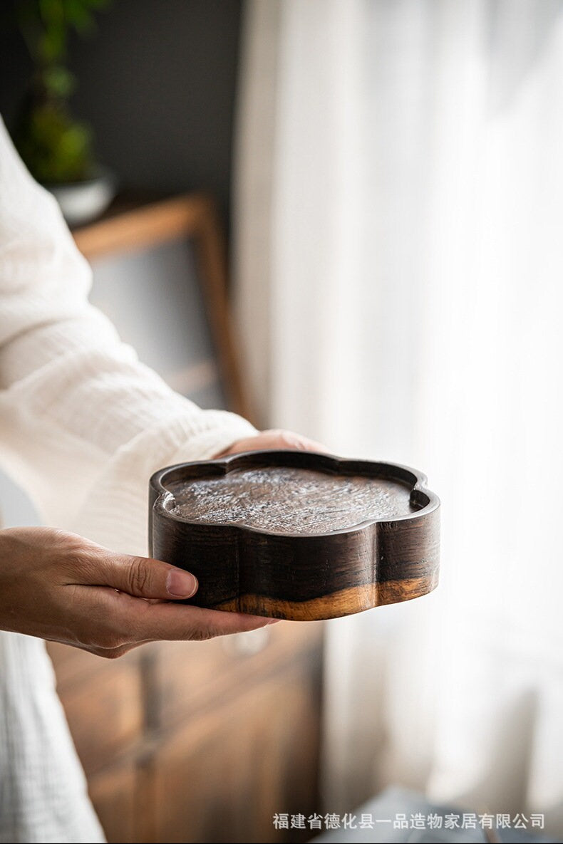 Handmade Chinese Black Ebony Wood Dry Tea Tray Tea Boat Flower Tea Boat Origial Tray Teapot Saucer