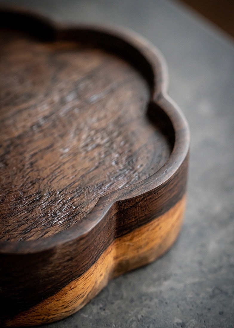 Handmade Chinese Black Ebony Wood Dry Tea Tray Tea Boat Flower Tea Boat Origial Tray Teapot Saucer