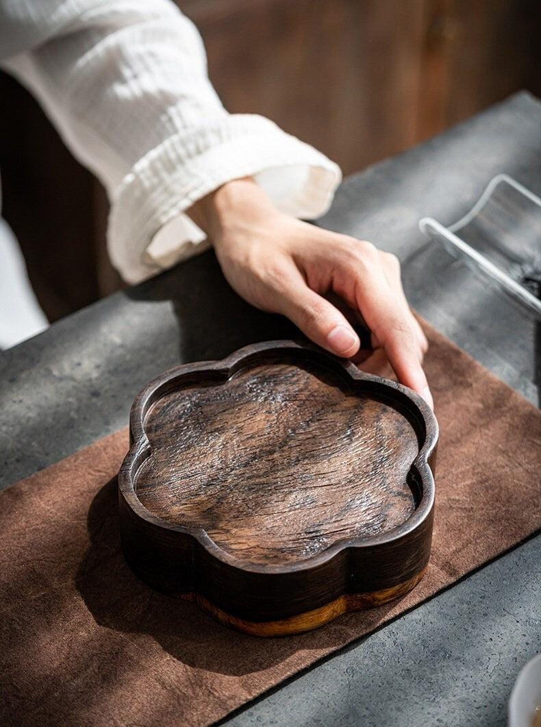 Handmade Chinese Black Ebony Wood Dry Tea Tray Tea Boat Flower Tea Boat Origial Tray Teapot Saucer