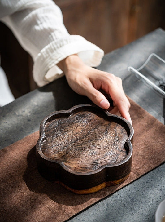 Handmade Chinese Black Ebony Wood Dry Tea Tray Tea Boat Flower Tea Boat Origial Tray Teapot Saucer