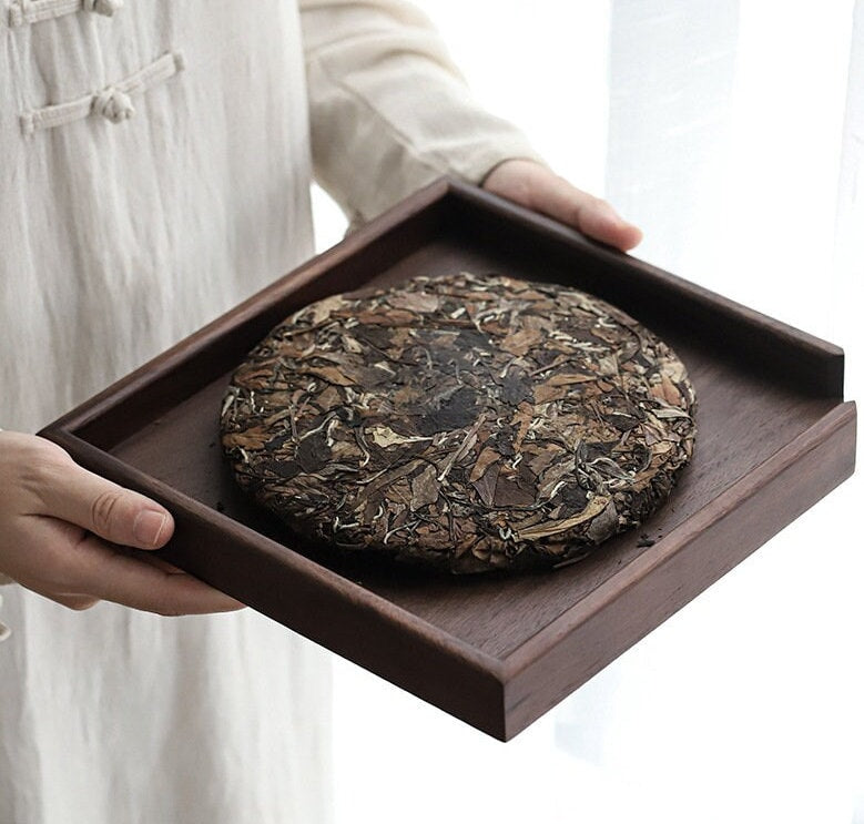 This is a walnut solid wood puerh tea tray tea shelf