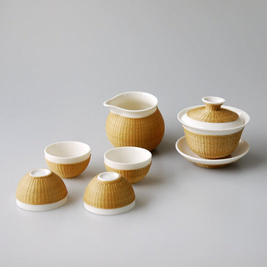 this is a bamboo weaving ceramic gaiwan teapot