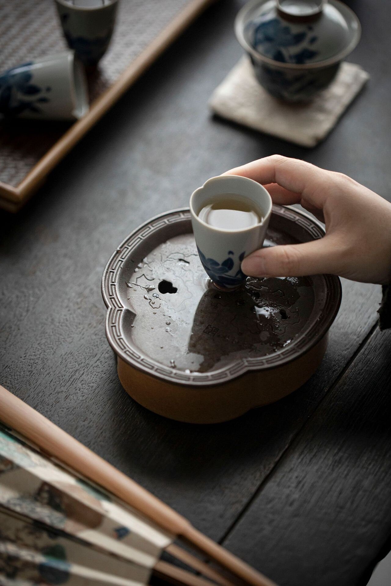 Tea Tray  Copper Handforging Ceramic Tea Boat Chinese Master Pottery Ceramic Japanese Ceramic Tea Ceremony