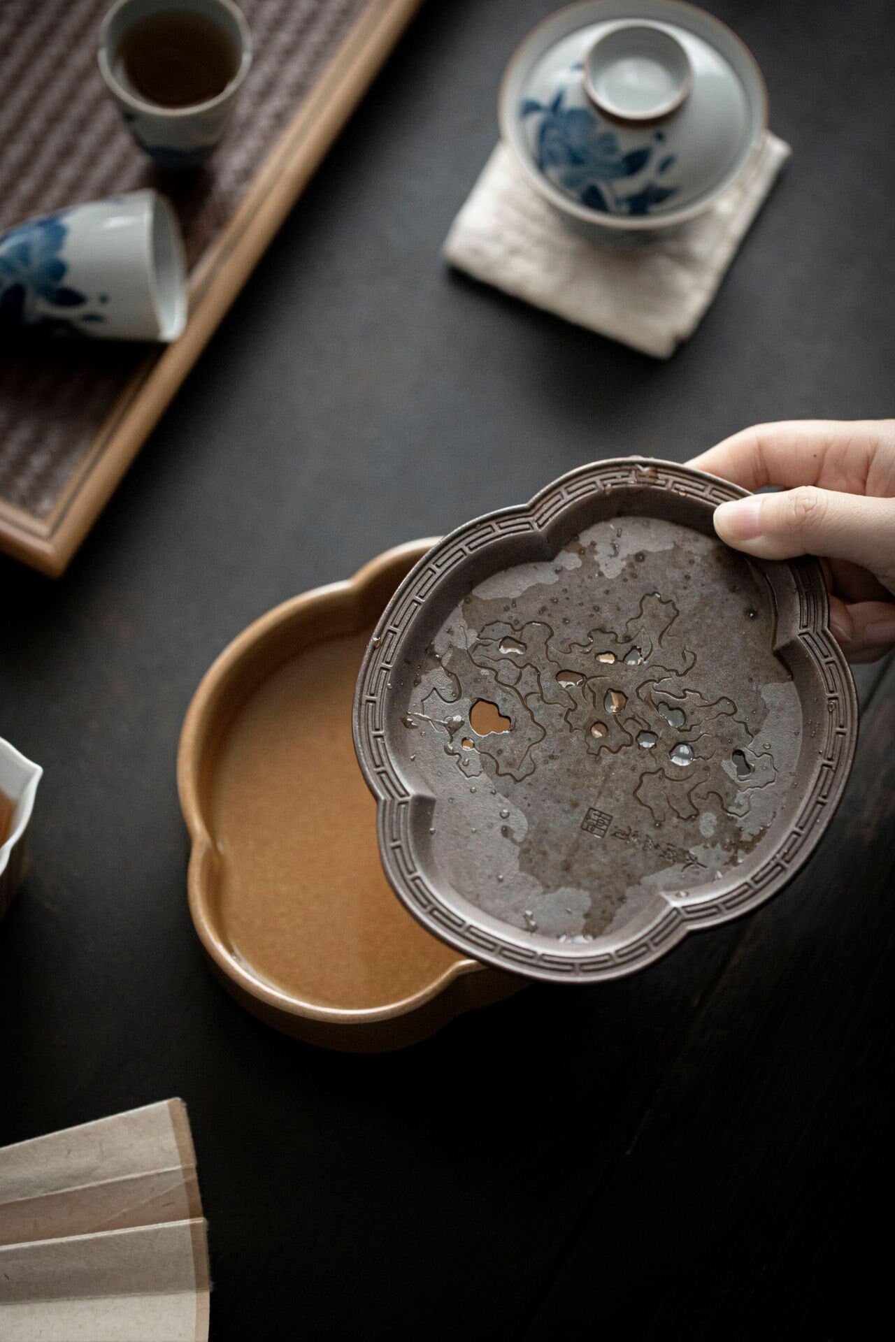 Tea Tray  Copper Handforging Ceramic Tea Boat Chinese Master Pottery Ceramic Japanese Ceramic Tea Ceremony