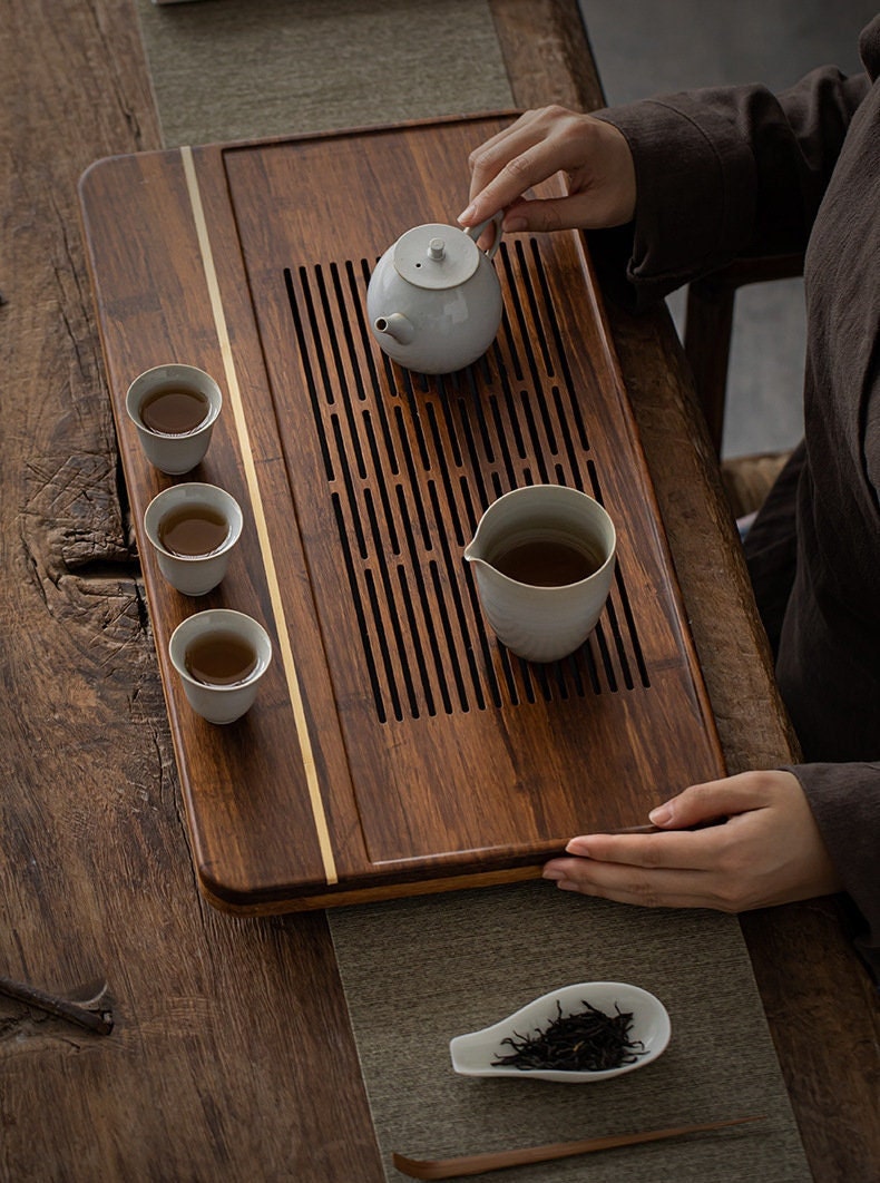 Bamboo Tea Tray Tea water Storage  Large Drainage Dry Large Waterproof Tea Table Wet Tea Tray Tea Drainer