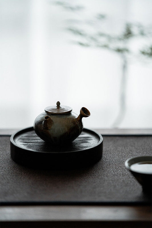 Wood Tea Tray Handcrafted Original Round Black Ebony Tea Boat Mini Tea Table