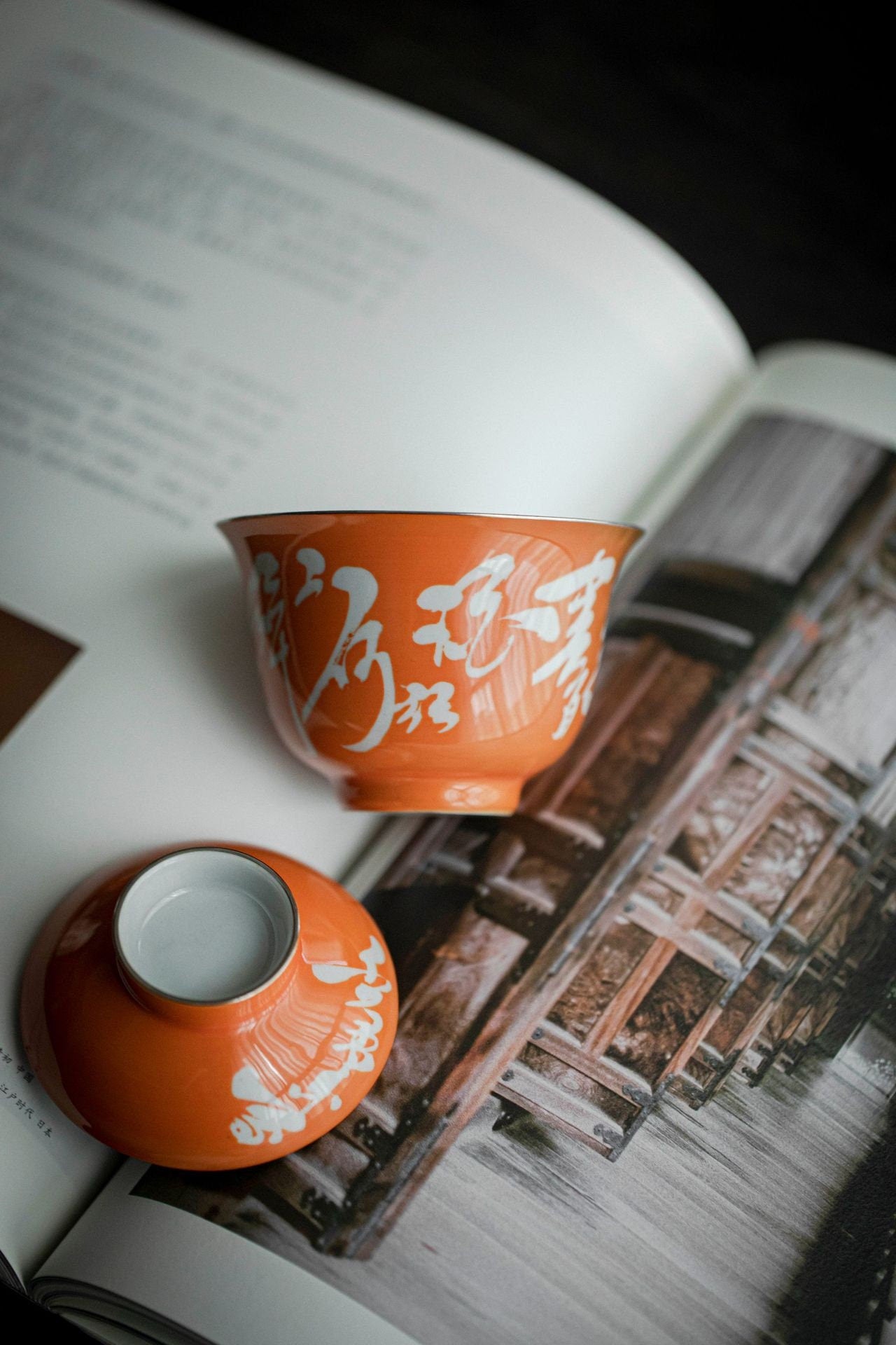 Chinese Orange Fine Pottery Handpainted Chinese Calligraphy Gaiwan Poem Pot Tea Maker Teapot Ceramic kung fu Tea Ceremony