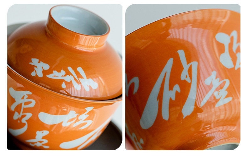 Chinese Orange Fine Pottery Handpainted Chinese Calligraphy Gaiwan Poem Pot Tea Maker Teapot Ceramic kung fu Tea Ceremony