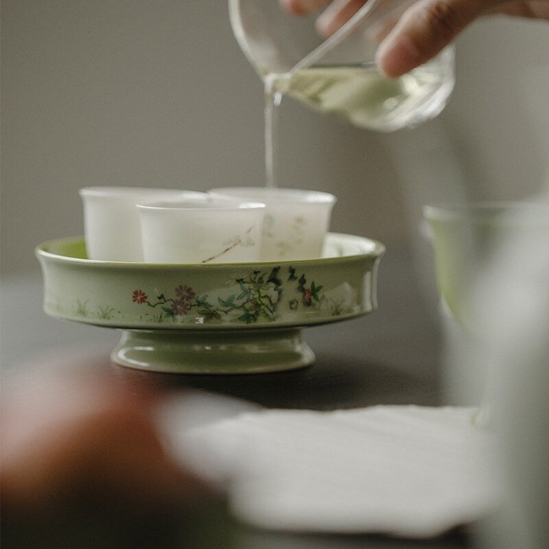 hand-painted spring rhyme green tea boat dry tea tray bubble plate refreshment fruit plate