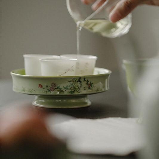 hand-painted spring rhyme green tea boat dry tea tray bubble plate refreshment fruit plate