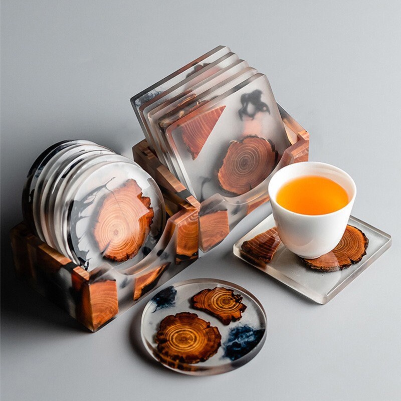 Japanese-style wooden tea coaster resin heat insulation pad simple cup holder  tea ceremony spare parts household thuja mat tea