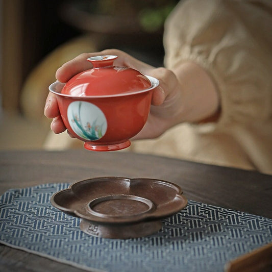 Chinese-style retro copper plum pot bearing dry bubble table household cover bowl pot tray Kung Fu tea set purple sand pot raising pot pad