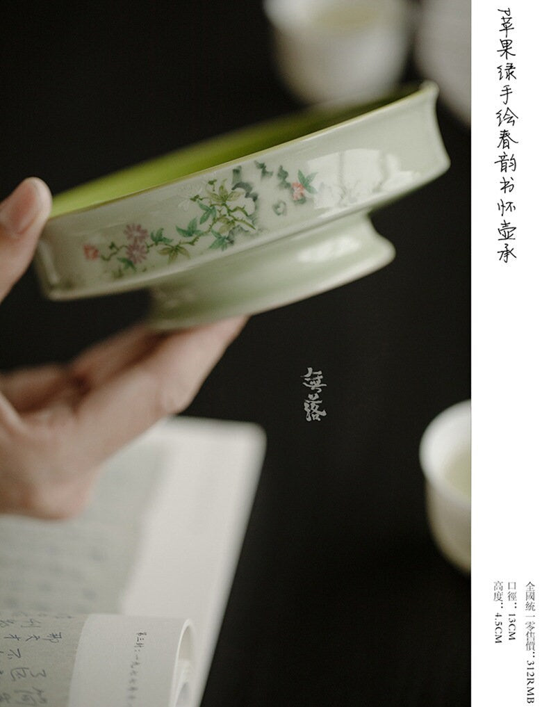 hand-painted spring rhyme green tea boat dry tea tray bubble plate refreshment fruit plate